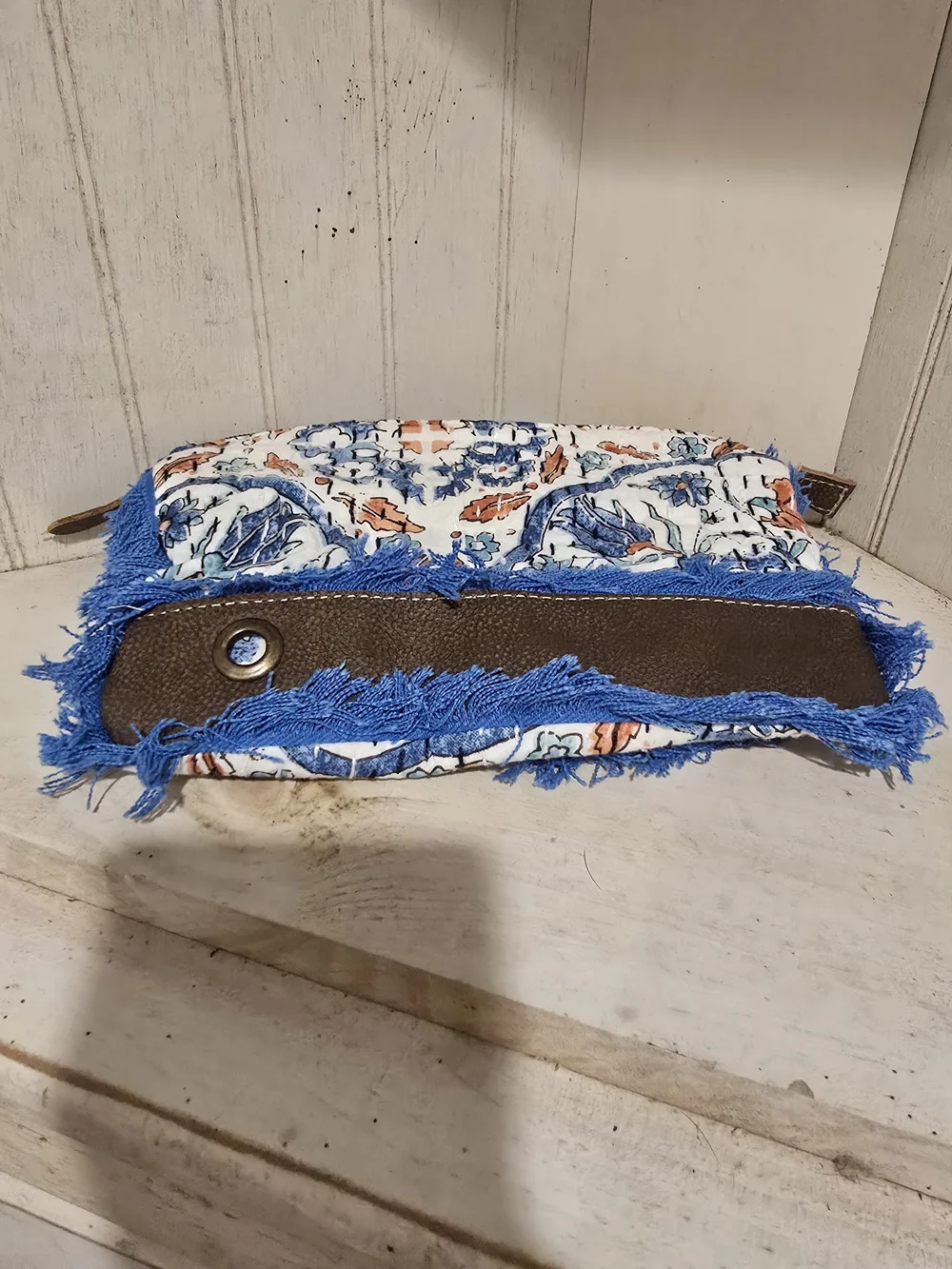 Myra Bag Blue and Brown Textile Fringe Crossbody